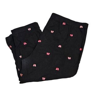 White Stag Black Cotton Capris with Pink Butterfly Embroidery